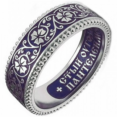 Православное кольцо с эмалью молитва Пантелеймону 10033