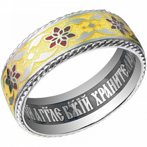 Православное кольцо с эмалью молитва Ангелу 10045