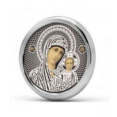 Дорожная икона Богородица Казанская серебро обсидиан 15966