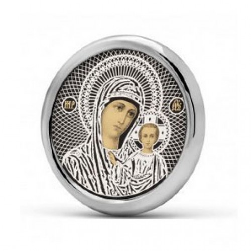 Дорожная икона Богородица Казанская серебро обсидиан 15966