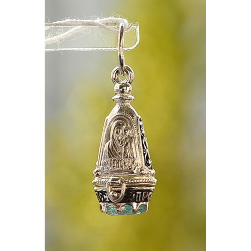 Ладанка серебряная Богородица Казанская с голубым камнем 16211