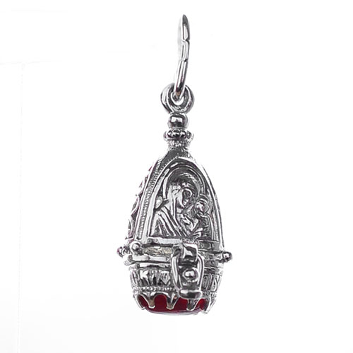 Серебряная ладанка на шею Казанская с красным фианитом 16447