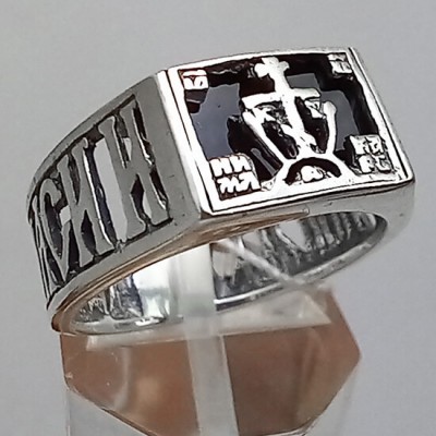 Мужское кольцо православное с ониксом 19021