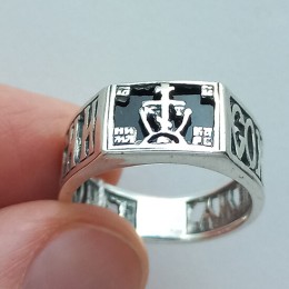 Мужское кольцо православное с ониксом 19021