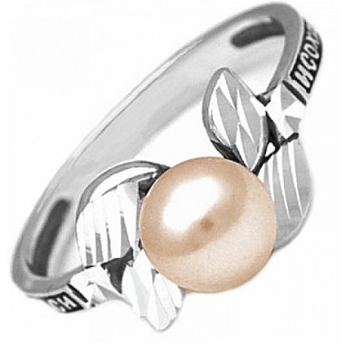 Серебряное кольцо с жемчугом православное
