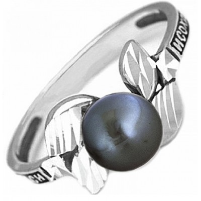 Серебряное кольцо с жемчугом православное 19031