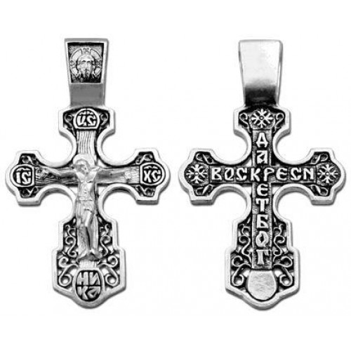 Крест мужской православный на крестины серебро с чернением