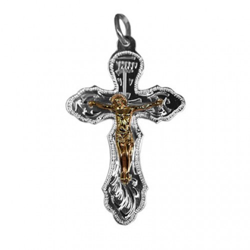 Крестик мужской православный с золотым распятием 34797