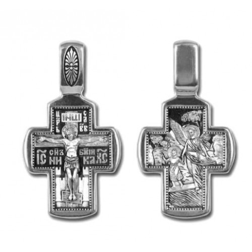 Крест православный серебряный с Ангелом Хранителем