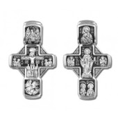 Крест нательный со святыми Николай, Иосиф Аримофейский, Георгий, Архангелы серебряный мужской, арт. 16755