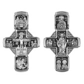 Крест нательный со святыми Николай, Иосиф Аримофейский, Георгий, Архангелы серебряный мужской, арт. 16755