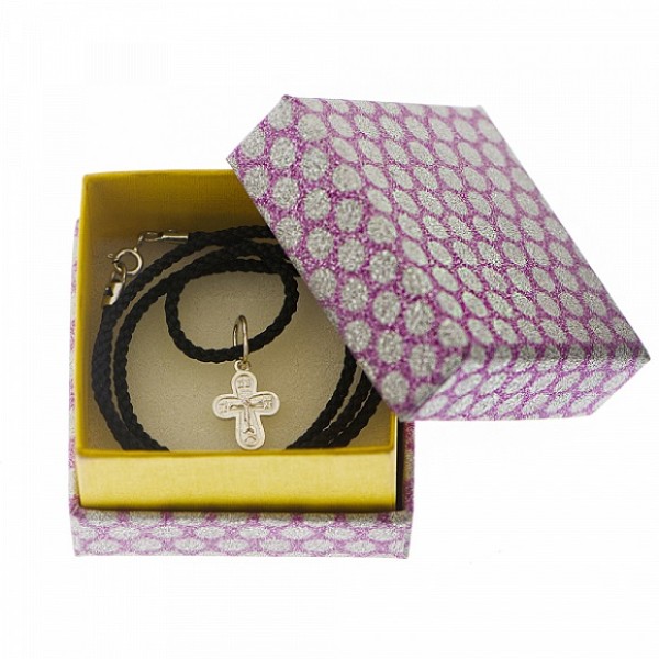 Серебряный крестик на шнурке детский крестильный набор 18814
