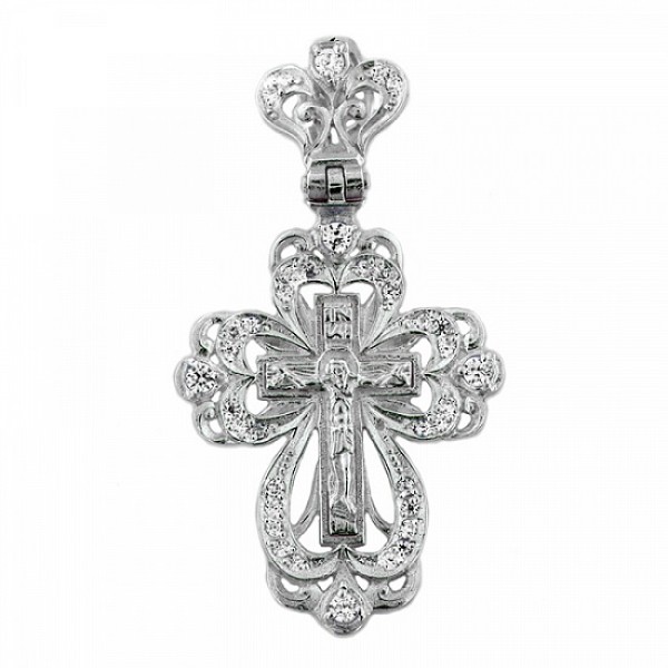 Женский крестик серебряный с фианитами 25733