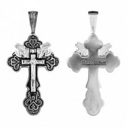 Православный крест серебряный с предстоящими ангелами подарок на крестины 29162