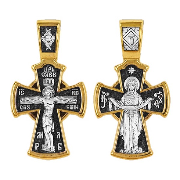 Серебряный крест с позолотой Покров Пресвятой Богородицы 294810