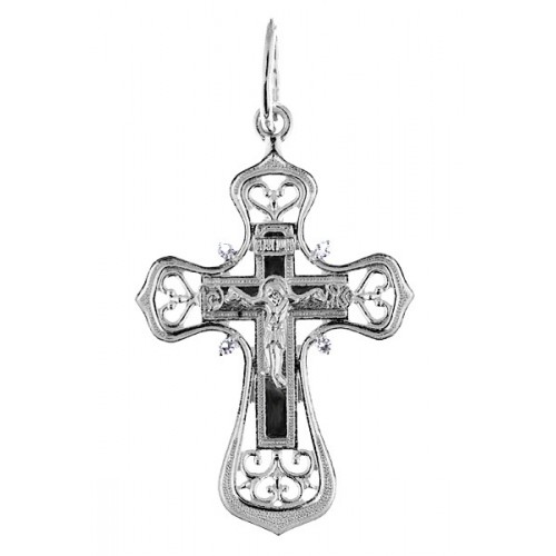 Крест серебряный нательный с фианитами 40509