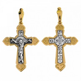 Крест нательный прямой мужской серебро с позолотой 41411