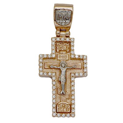 Серебряный крестик мужской позолоченный с фианитами 49057