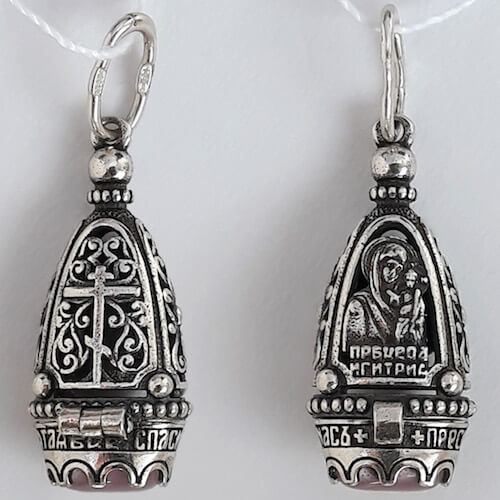 Серебряная ладанка Богородица Казанская розовый фианит 10029