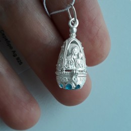 Серебряная ладанка икона Казанская голубой фианит 12094