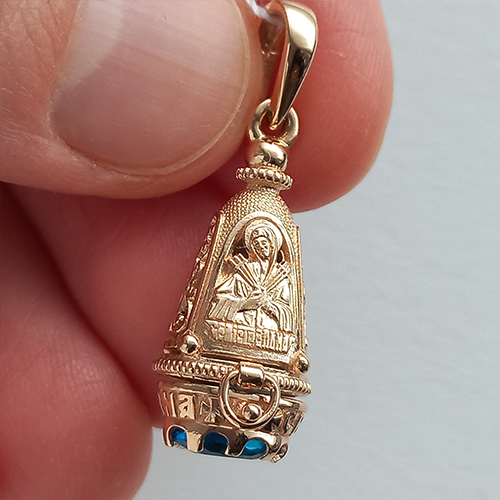 Золотая ладанка Богородица Семистрельная с голубым камнем 19111