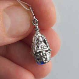 Ладанка Матроны серебро родий с синим камнем 19124