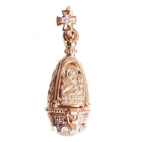 Ладанка золотая женская Божья Матерь прозрачный камень 16358