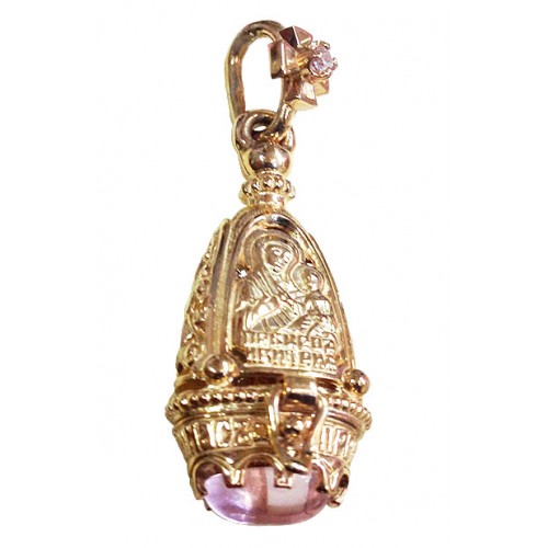Золотая ладанка Богородица розовый камень 16359