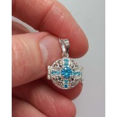 Серебряный медальон мощевик Казанская с голубыми фианитами, арт. 298225
