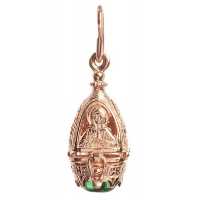Ладанка на шею святой Матроны серебро позолота с зеленым камнем 16375