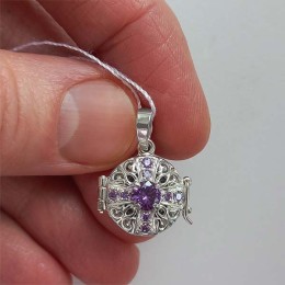 Нательный круглый медальон лавандовые камни Казанская 35247