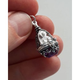 Ладанка на шею Богородица Вседержитель с голубым камнем 19148