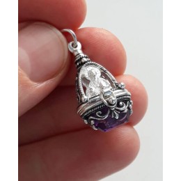 Ладанка на шею Богородица Вседержитель с голубым камнем 19148