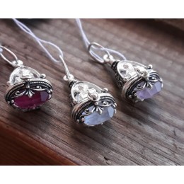 Ладанка на шею Богородица Вседержитель с голубым камнем 19148