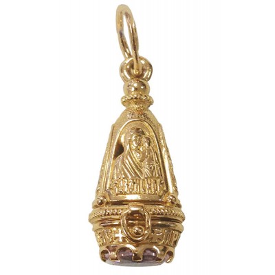 Ладанка золотая на шею икона Казанская розовый камень 50629