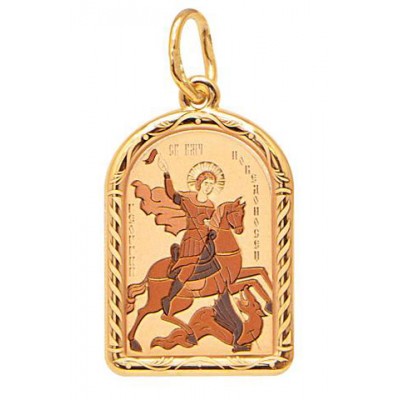 Золотая подвеска икона Георгий Победоносец нательная 15764