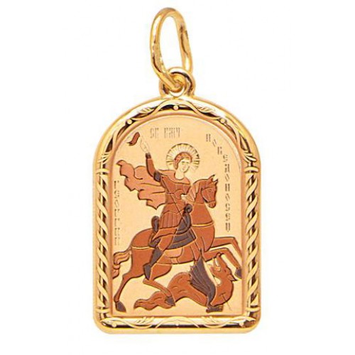 Золотая подвеска икона Георгий Победоносец нательная 15764