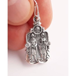 Серебряная подвеска иконка Петр и Феврония 16020