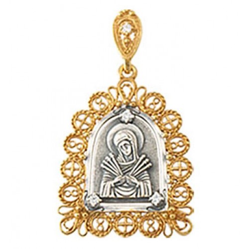 Серебряная подвеска для женщин Богородица Семистрельная филигрань позолота 16173