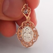 Подвеска святой Матроны позолоченная иконка с голубыми фианитами, арт.16593