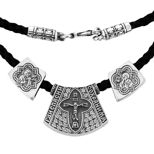 Подвеска серебряная на шнурке православные украшения