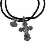 Подвеска крест серебряный на шнурке Николай Чудотворец