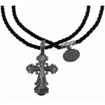 Подвеска крест серебряный на шнурке Николай Чудотворец
