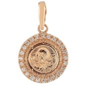 Круглая золотая подвеска с фианитами Семистрельная Божия Матерь арт. 18997