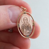 Золотая иконка Аполлинария святая подвеска (размер овала 21х15 мм), арт. 25004