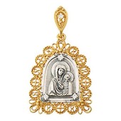 Серебряная подвеска Богородица Казанская с желтой позолотой женская, арт. 25619