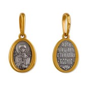 Серебряная подвеска святая Ксения (размер овала 13х10 мм) с желтой позолотой и молитвой подарок на крестины, арт. 31539
