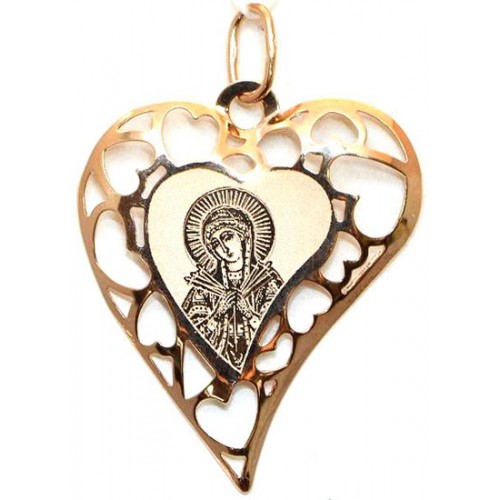 Золотой кулон сердце с иконой Семистрельная 39712