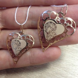 Золотой кулон сердце Казанская Божья Матерь 39713