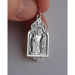 Серебряная нательная иконка Петр и Феврония Муромские 41406